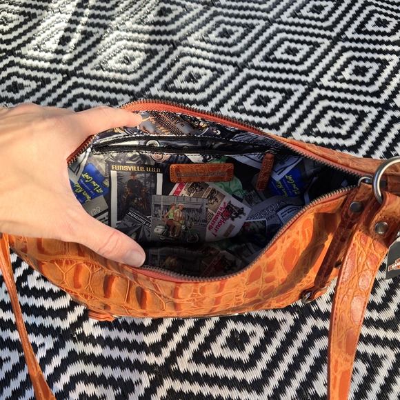 Harley Davidson Orange Croc Embossed Shoulder Bag Leather Croco Collection - Picture 6 of 11